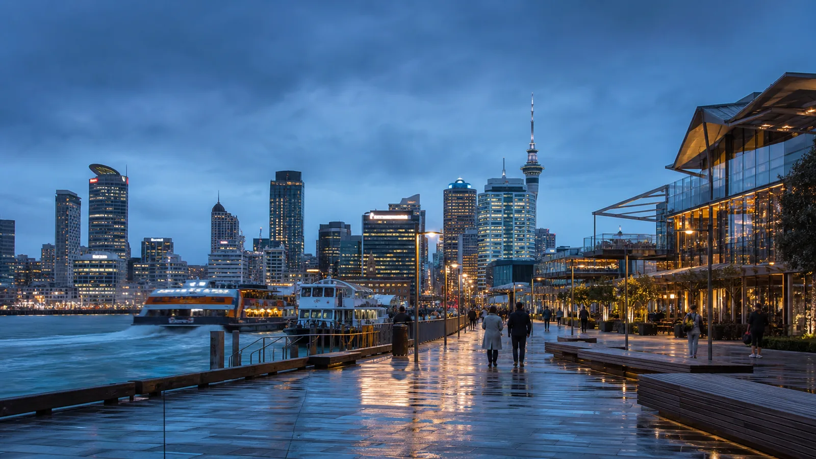 Auckland waterfront at dusk